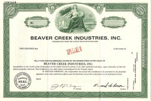 Beaver Creek Industries, Inc. - Stock Certificate